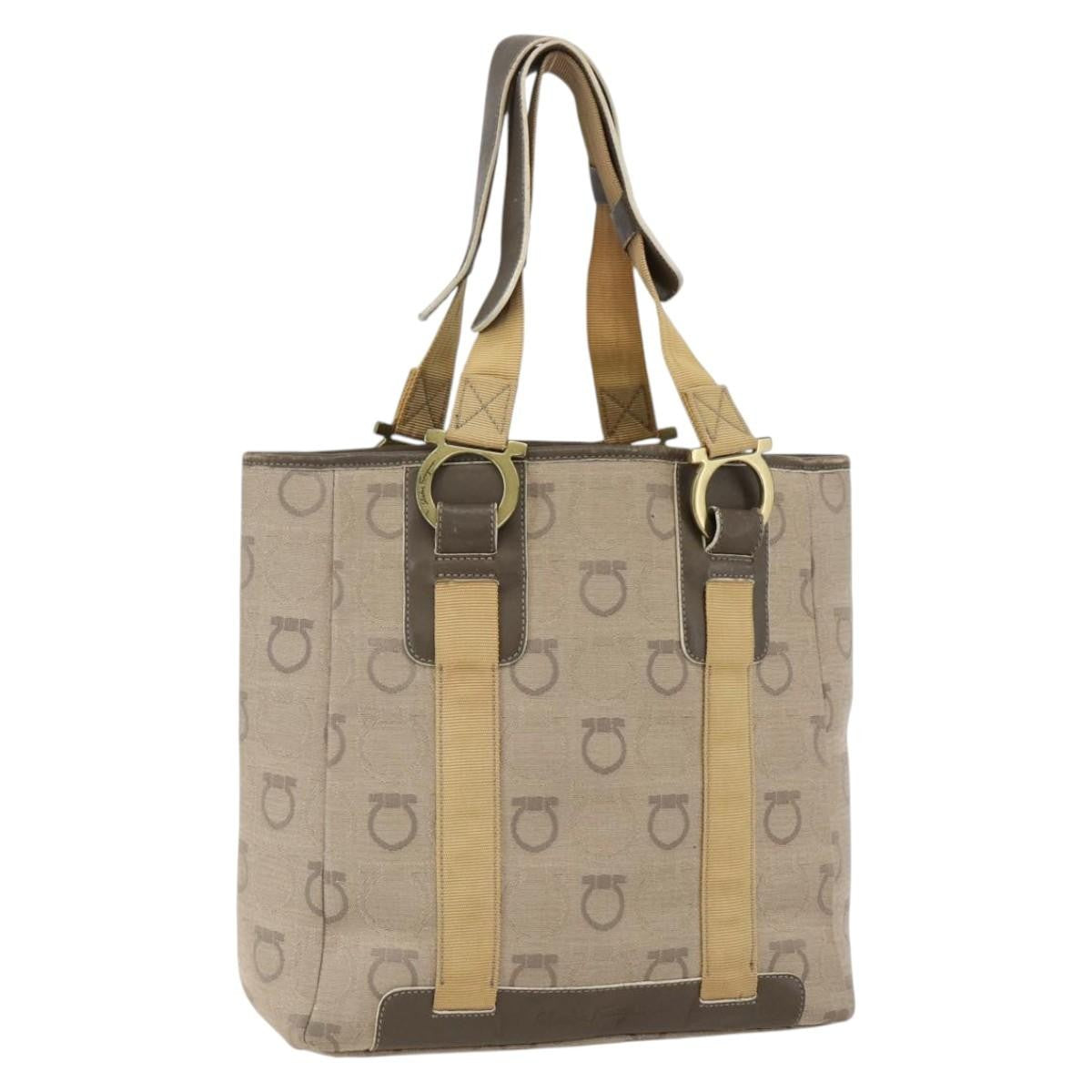 Salvatore Ferragamo Gancini handbag Canvas, BEIGE, CANVAS, Handbag