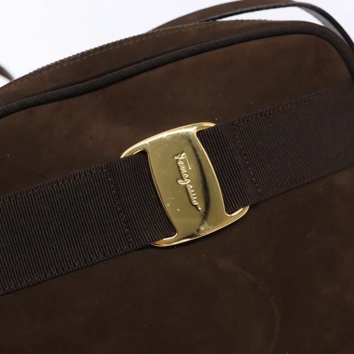 Salvatore Ferragamo Vala Shoulder Bag Suede, BROWN, SUEDE, Shoulder bag