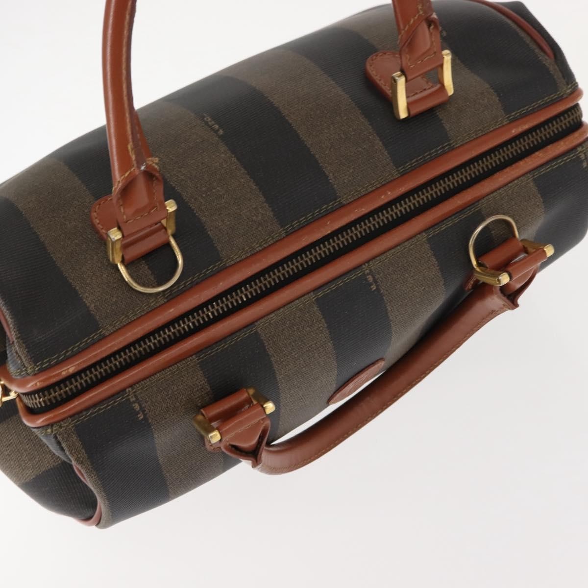 Fendi Vintage Pequin Convertible Boston Bag Coated Canvas, BROWN, CANVAS, Handbag