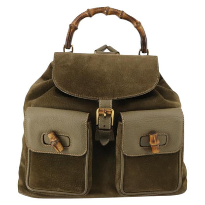 Gucci Vintage Bamboo Backpack Suede, KHAKI, SUEDE, Backpack