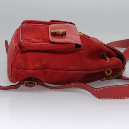 Gucci Vintage Bamboo Backpack Suede and Leather, Red, Suede, Backpack