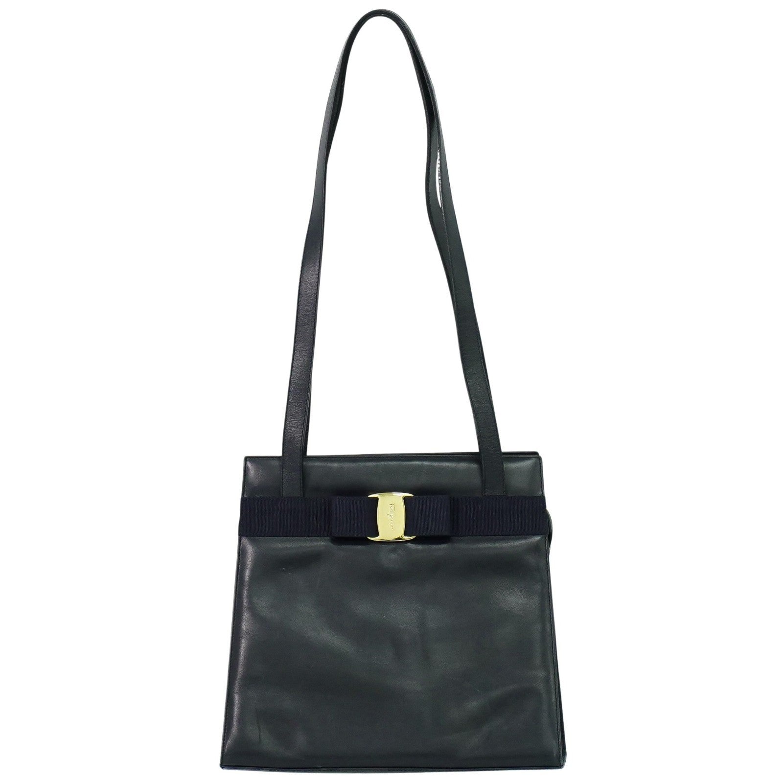 Salvatore Ferragamo Vara shoulder Bag Leather, BLACK, LEATHER, Shoulder bag