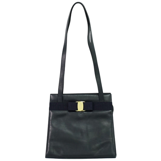 Salvatore Ferragamo Vara shoulder Bag Leather, BLACK, LEATHER, Shoulder bag