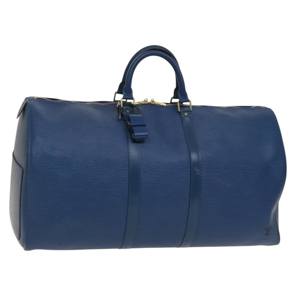 Louis Vuitton Keepall Bag Epi Leather, BLUE, LEATHER, Travel bag