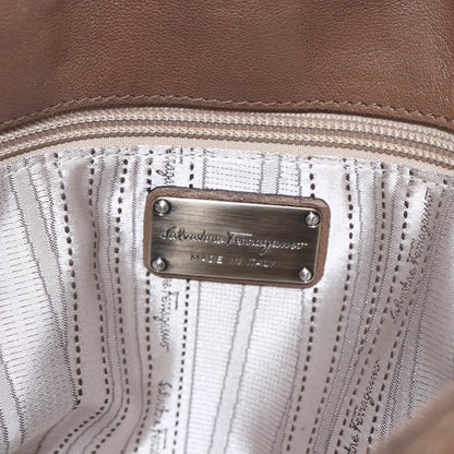 Salvatore Ferragamo Gancini Shoulder Bag Leather, BEIGE, LEATHER, Shoulder bag