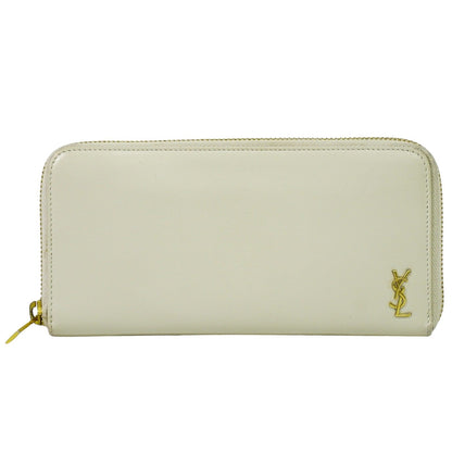 Saint Laurent Tiny Monogram Zip Around Wallet Leather, ECRU, LEATHER, Wallets