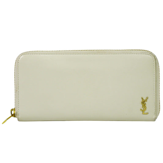 Saint Laurent Tiny Monogram Zip Around Wallet Leather, ECRU, LEATHER, Wallets