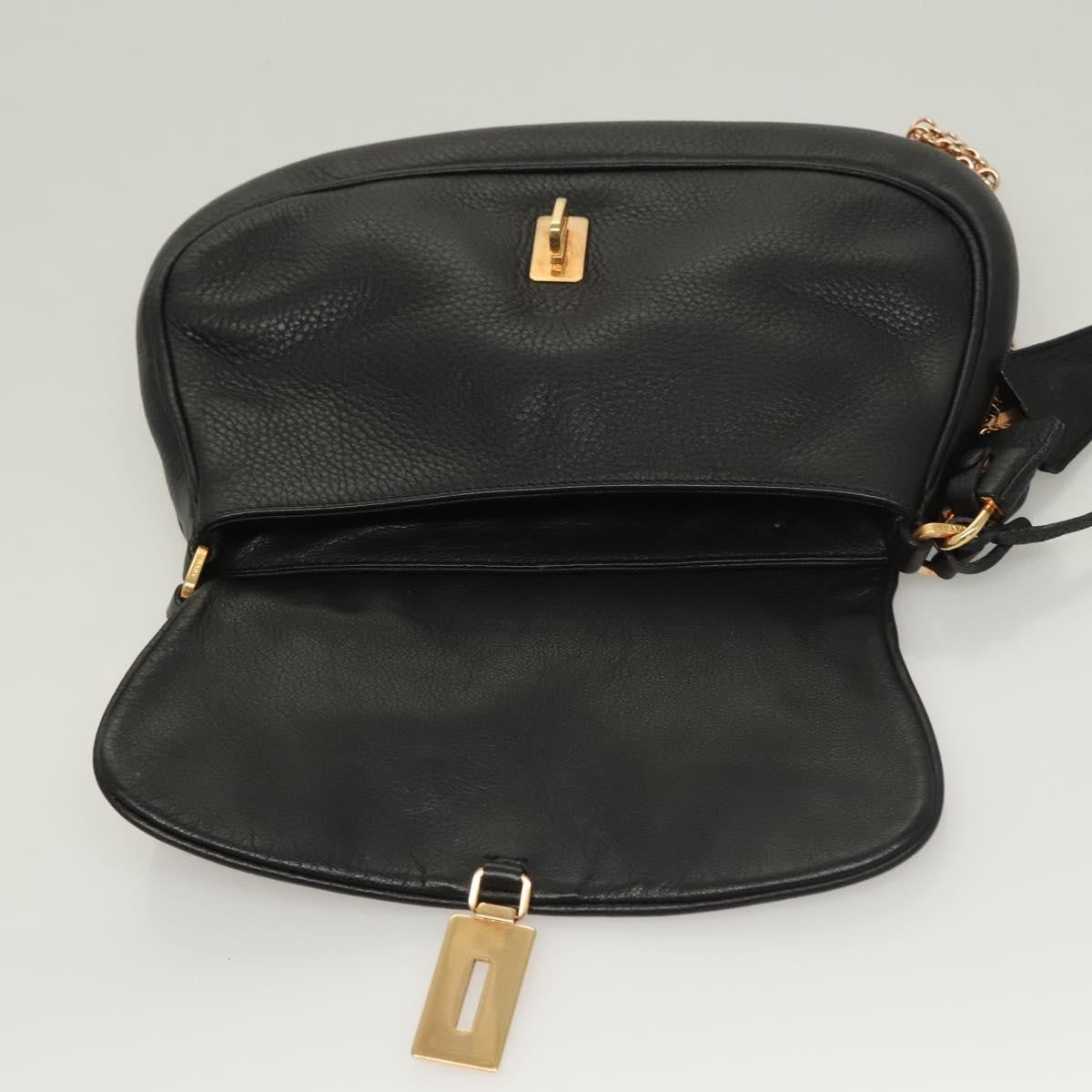 Prada Vintage Chain Flap Shoulder Bag Leather, BLACK, LEATHER, Shoulder bag