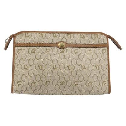 Christian Dior Vintage Honeycomb Zip Pouch Coated Canvas, Beige, Canvas, Clutch