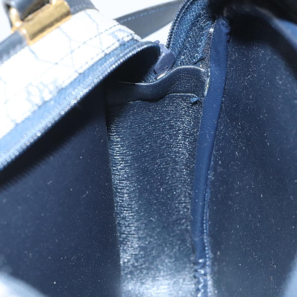 Christian Dior Vintage Honeycomb Shoulder Bag Canvas and Leather, NAVY, CANVAS, Shoulder bag