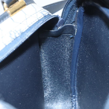 Christian Dior Vintage Honeycomb Shoulder Bag Canvas and Leather, NAVY, CANVAS, Shoulder bag
