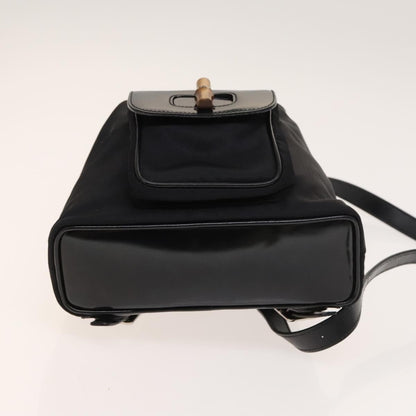 Gucci Vintage Bamboo Backpack Nylon and Patent Leather, BLACK, NYLON, Backpack