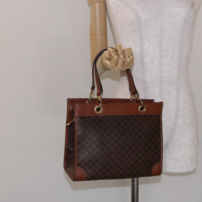 Celine Macadam Handbag Macadam with leather, BROWN, CANVAS, Handbag