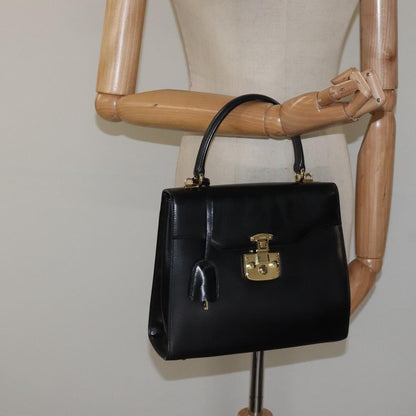 Gucci Vintage Lady Lock Top Handle Bag Leather, BLACK, LEATHER, Handbag