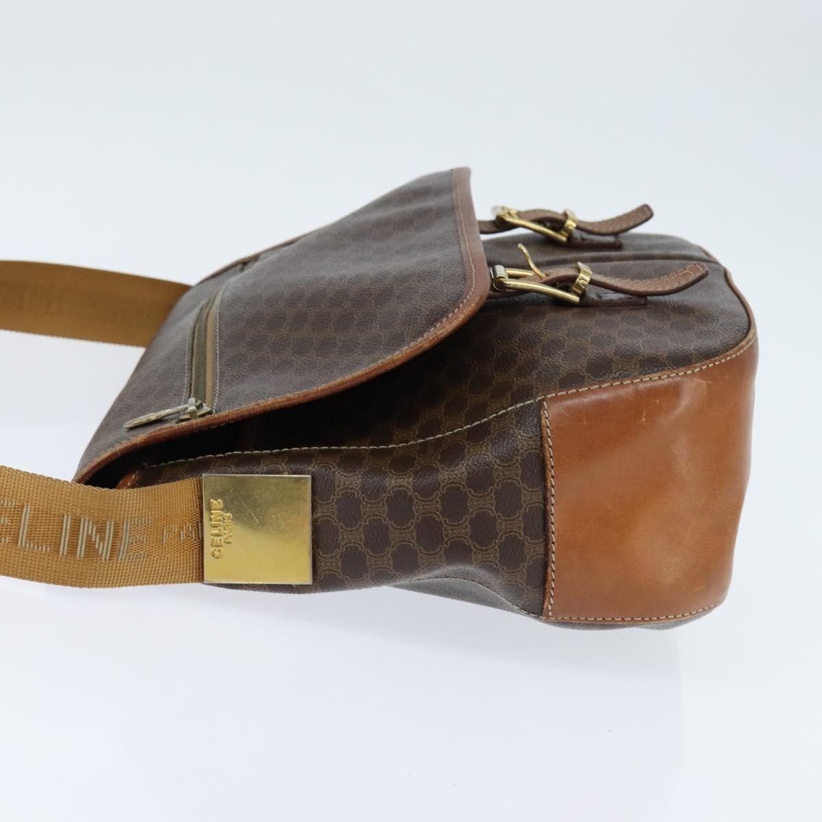 Celine Vintage Macadam Shoulder Bag Canvas and Leather, BROWN, CANVAS, Shoulder bag