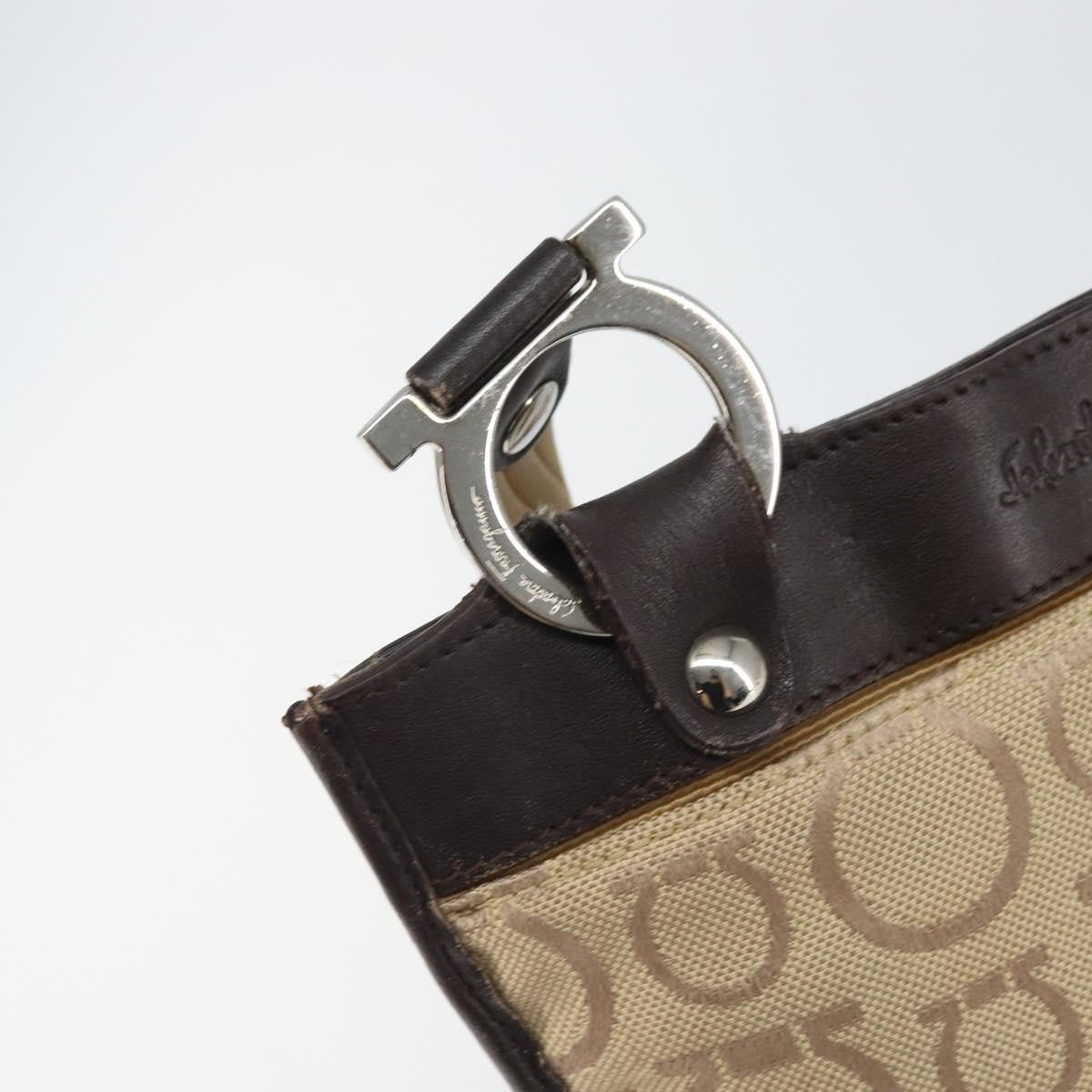 Salvatore Ferragamo Gancini Shoulder Bag Canvas, BEIGE, CANVAS, Shoulder bag
