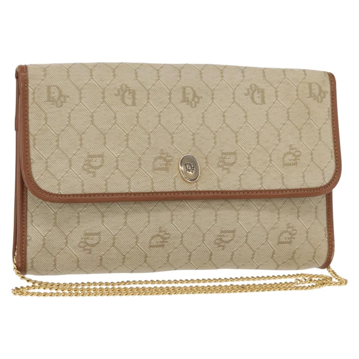 Christian Dior Vintage Honeycomb chain Canvas, BEIGE, CANVAS, Shoulder bag