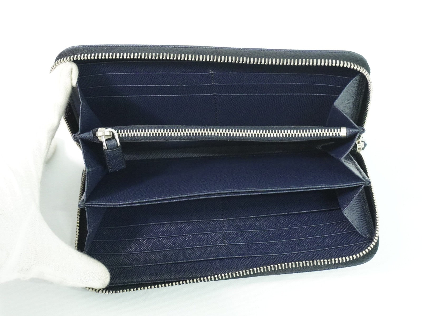 Prada Saffiano Wallet Leather, NAVY, LEATHER, Wallets