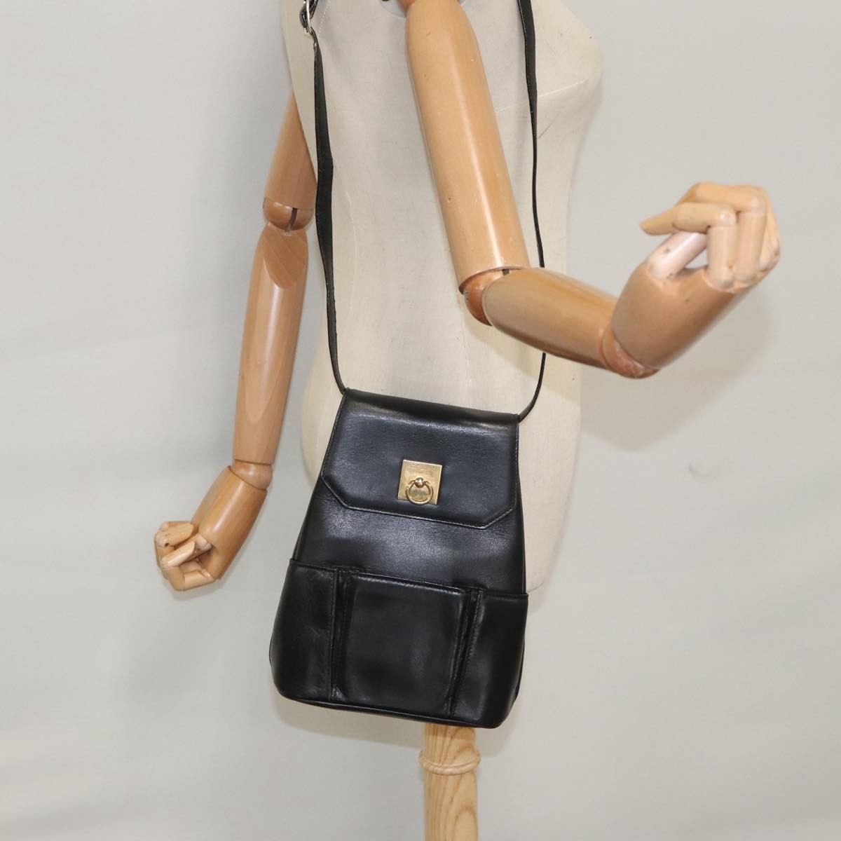 Celine Shoulder Bag Leather, BLACK, LEATHER, Shoulder bag
