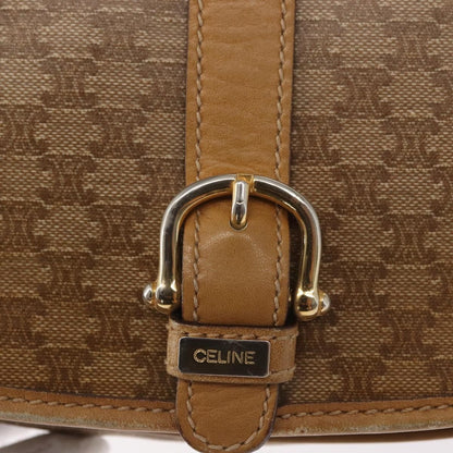 Celine Vintage Macadam Shoulder Bag Canvas and Leather, BEIGE, CANVAS, Shoulder bag