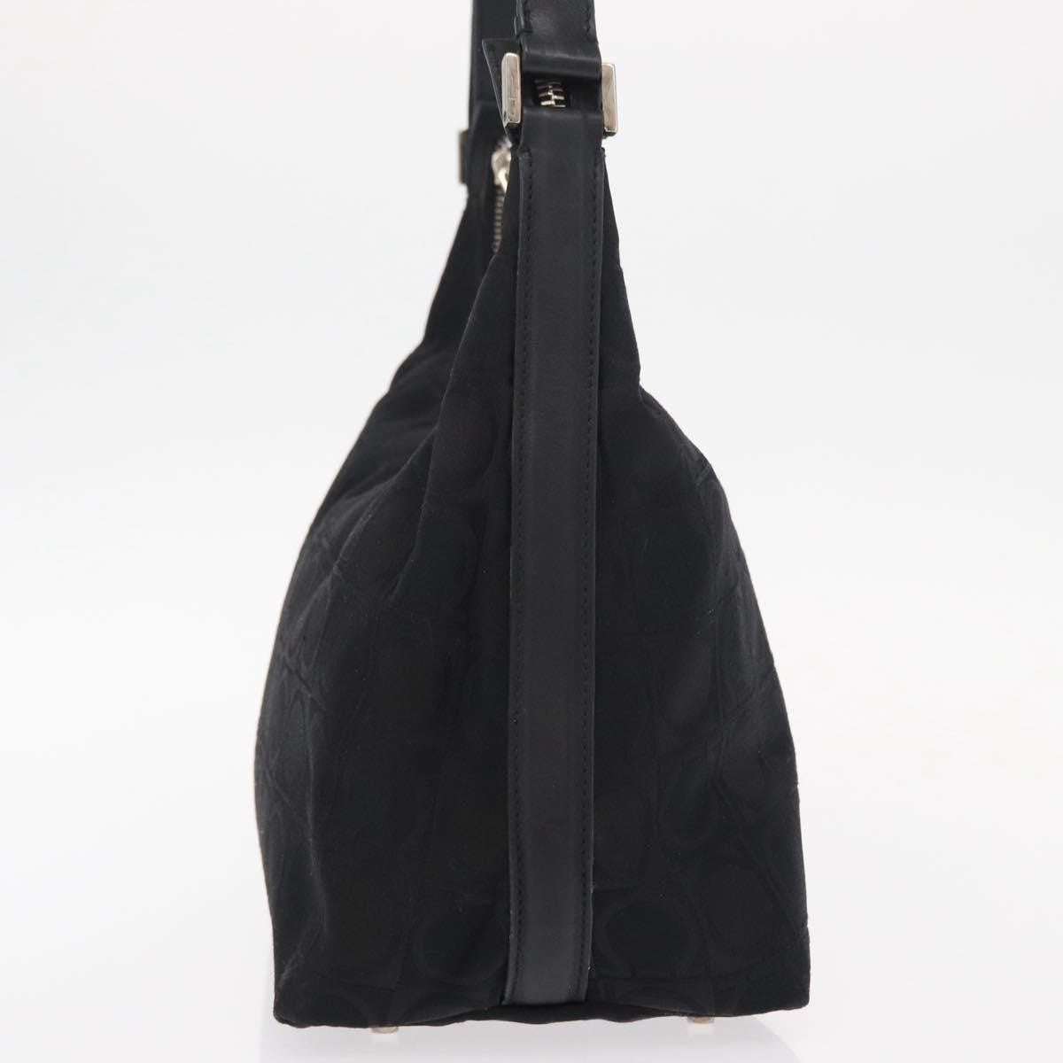 Salvatore Ferragamo Gancini Shoulder Bag Nylon, BLACK, LEATHER, Shoulder bag