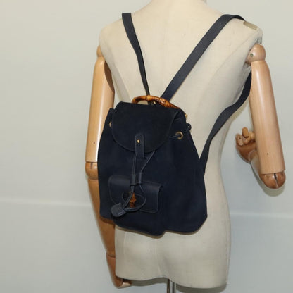 Gucci Gucci bamboo backpack daim, NAVY, SUEDE, Backpack