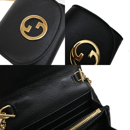 Gucci Blondie NM Chain Flap Bag Leather, BLACK, LEATHER, Shoulder bag