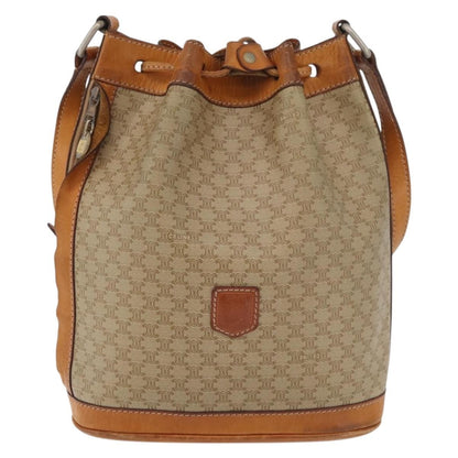 Celine Drawstring Bucket Bag Triomphe Coated Canvas, Beige, Canvas, Handbag