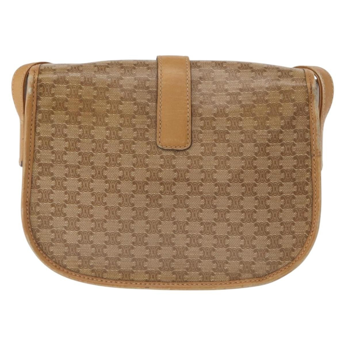 Celine Vintage Macadam Shoulder Bag Canvas and Leather, BEIGE, CANVAS, Shoulder bag