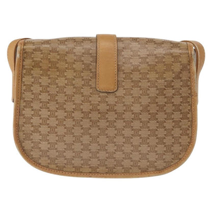 Celine Vintage Macadam Shoulder Bag Canvas and Leather, BEIGE, CANVAS, Shoulder bag