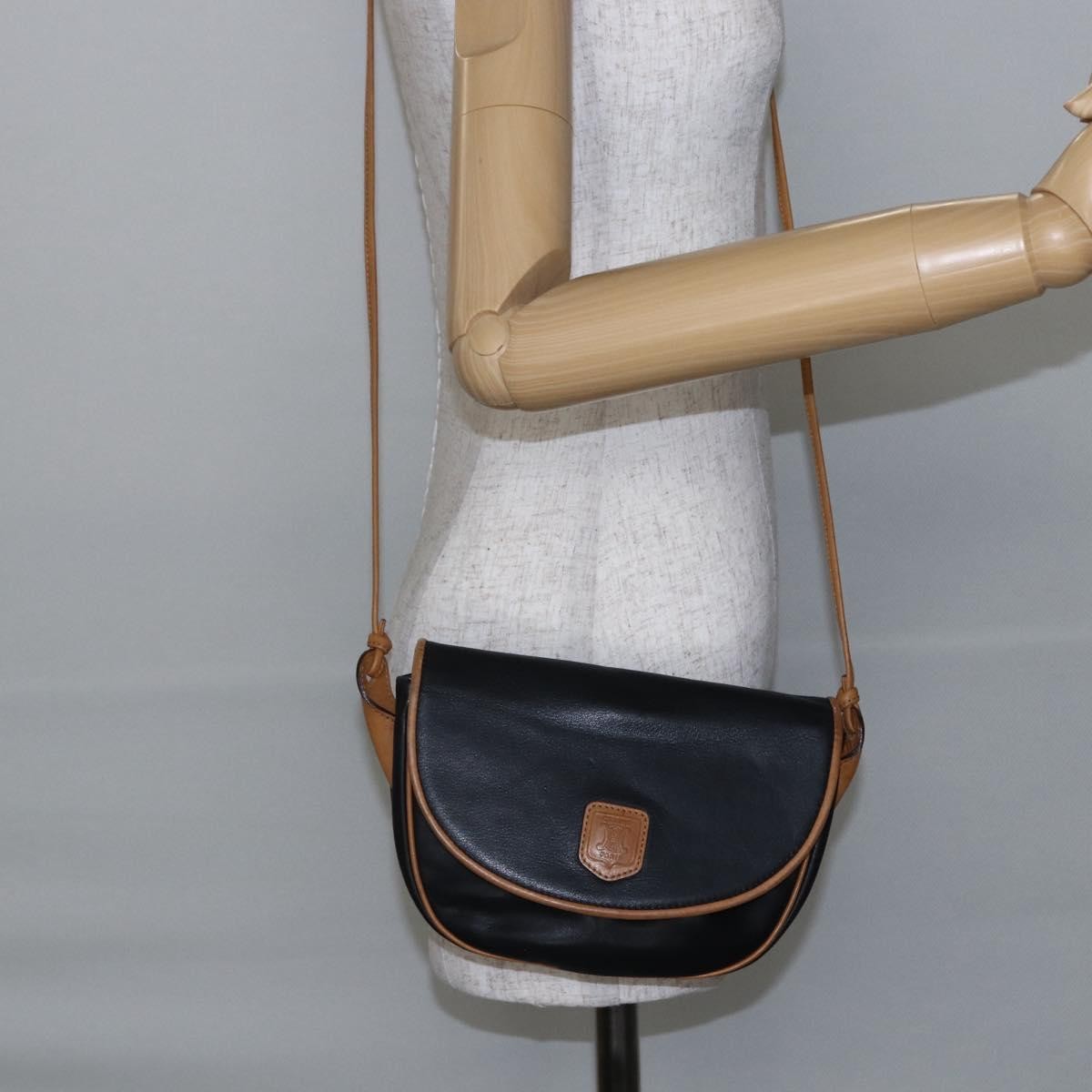 Celine Flap Shoulder Bag Leather, BLACK, LEATHER, Shoulder bag