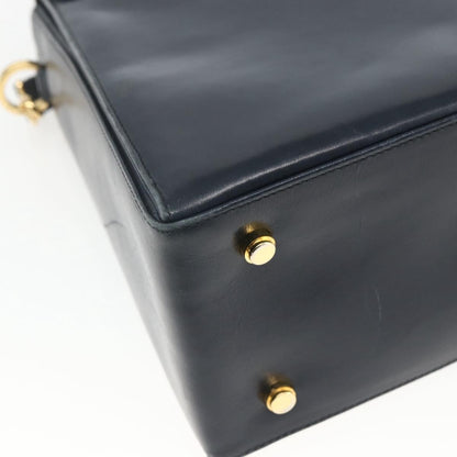 Salvatore Ferragamo Gancini Convertible Top Handle Bag Leather, NAVY, LEATHER, Handbag