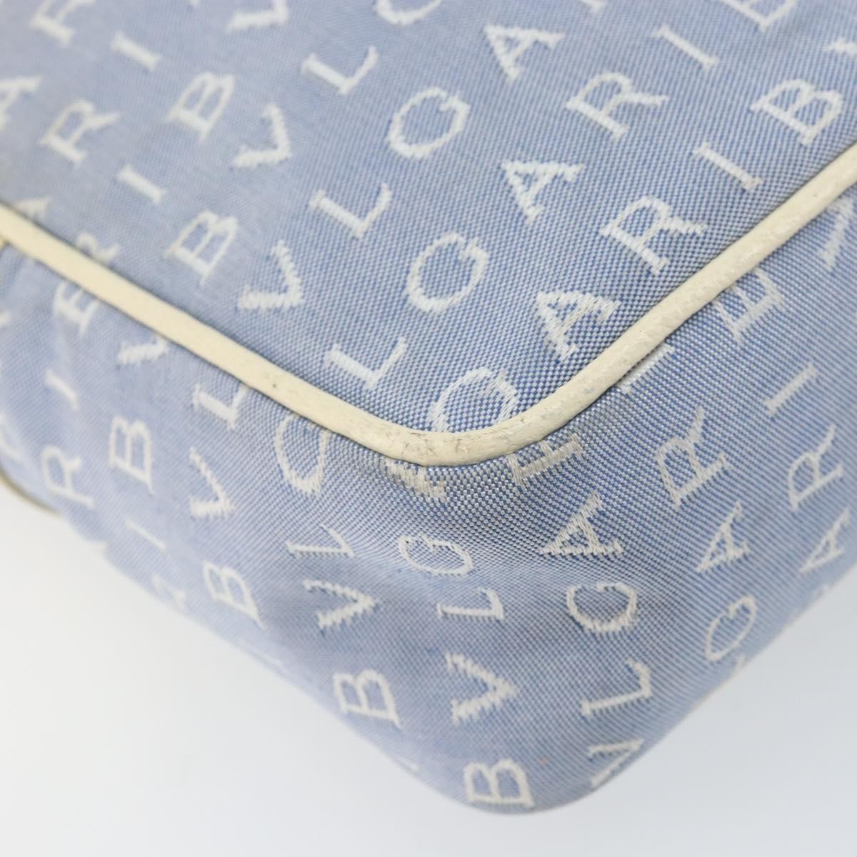 Bvlgari Logomania Shoulder Bag Canvas with Leather, BLUE, CANVAS, Shoulder bag
