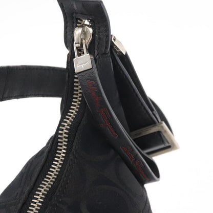 Salvatore Ferragamo Gancini Shoulder Bag Nylon, BLACK, LEATHER, Shoulder bag
