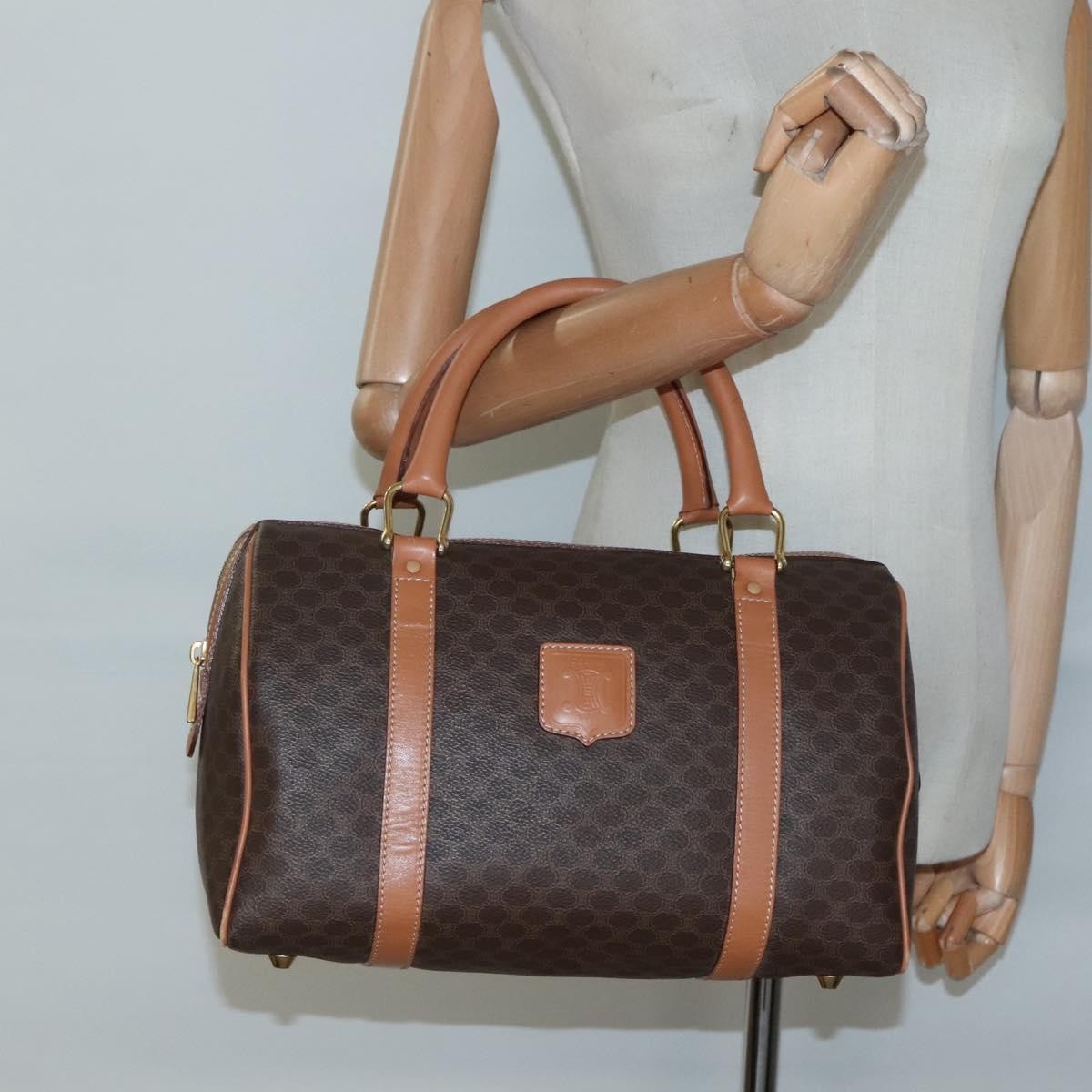 Celine Macadam Handbag Macadam with leather, BROWN, CANVAS, Handbag