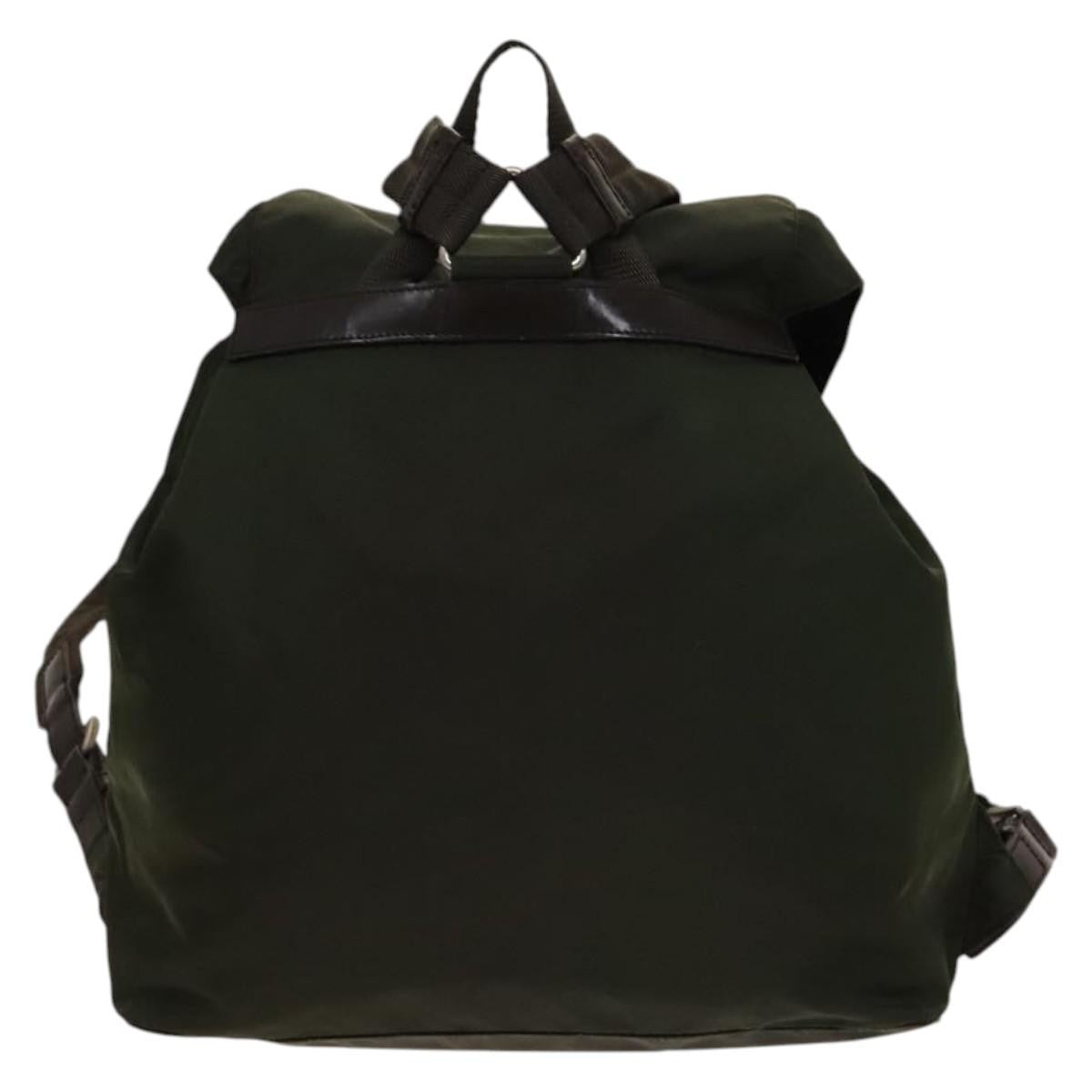 Prada Vela Double Front Pocket Backpack Tessuto with Saffiano Leather, Khaki, Nylon, Backpack