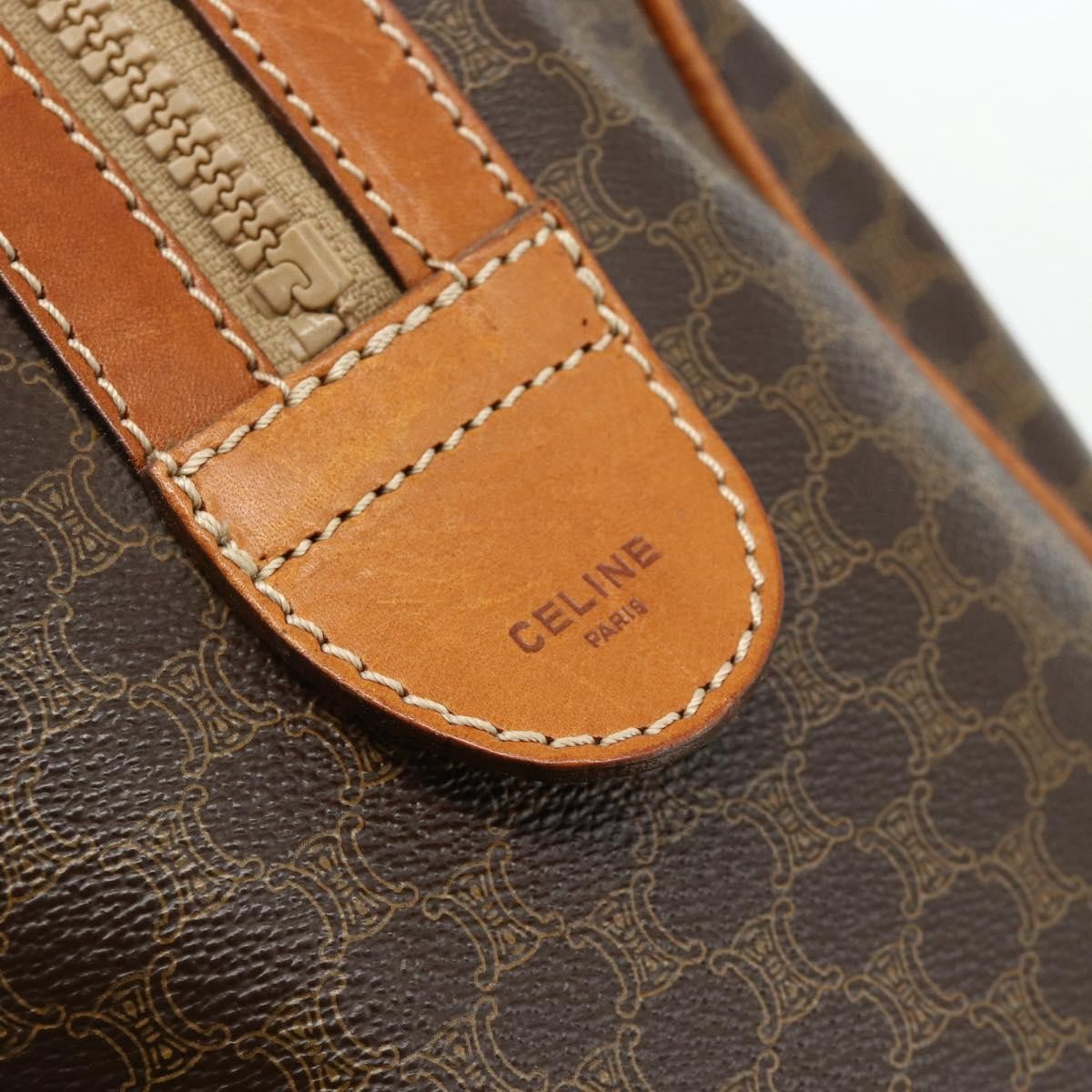 Celine Vintage Macadam Boston bag Canvas and Leather, Brown, Canvas, Travel Bag