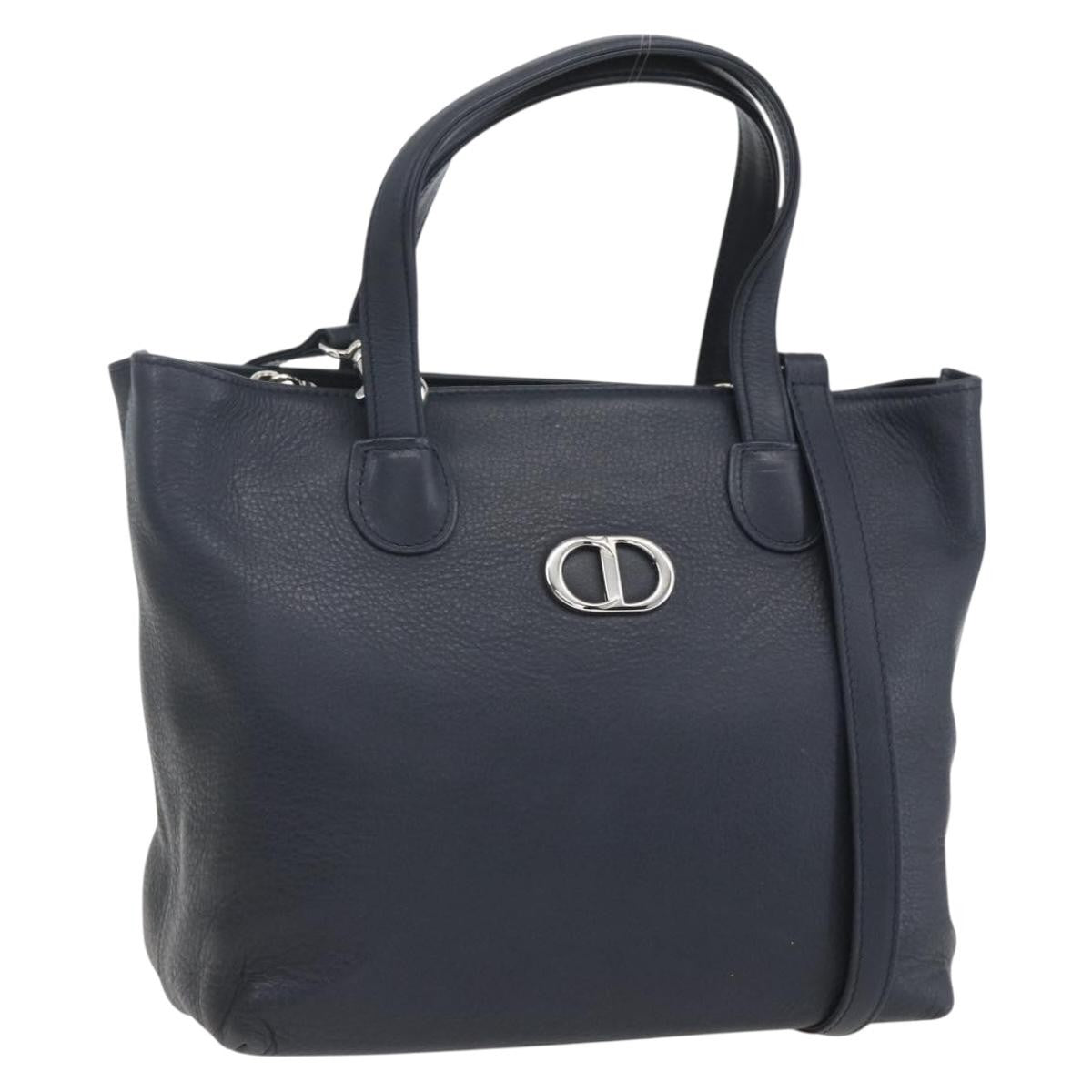 Christian Dior Vintage CD Handbag Leather, NAVY, LEATHER, Handbag