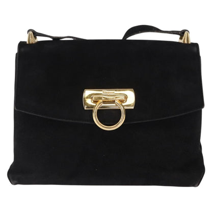 Salvatore Ferragamo Gancini Shoulder Bag Suede, BLACK, SUEDE, Shoulder bag