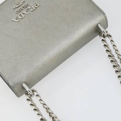 Prada Chain Flap Bag Saffiano Leather, SILVER, LEATHER, Shoulder bag