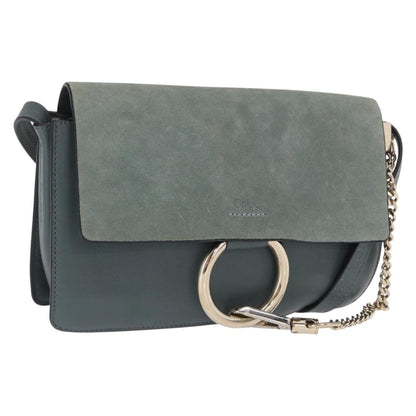 Chloe Faye Shoulder Bag Leather and Suede, GREEN, LEATHER, Shoulder bag