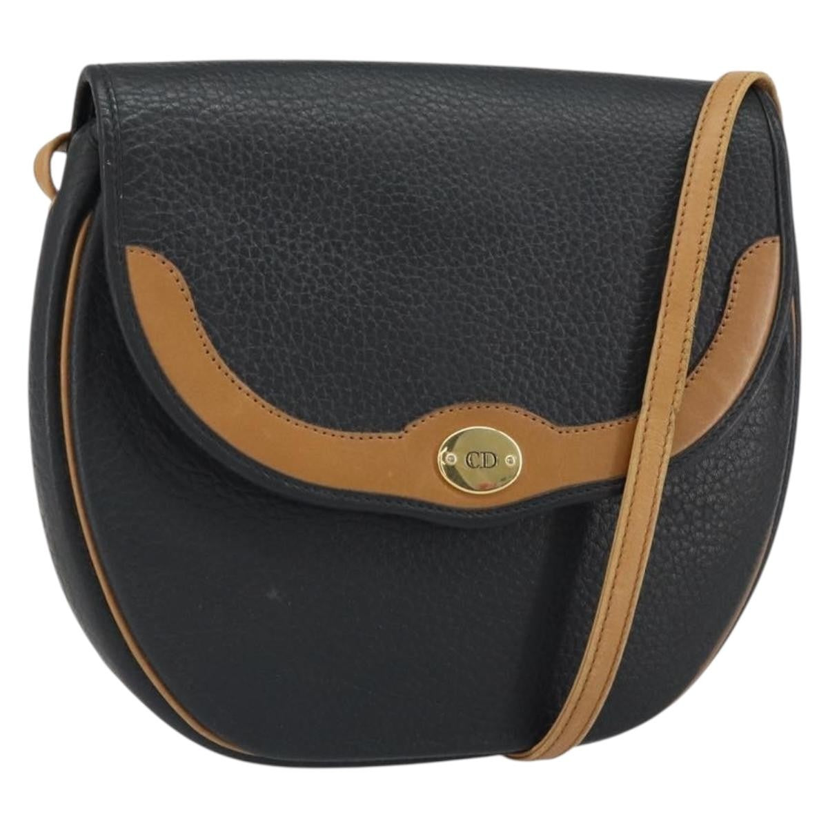 Christian Dior Vintage CD Flap Shoulder Bag Leather, BLACK, LEATHER, Shoulder bag