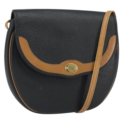 Christian Dior Vintage CD Flap Shoulder Bag Leather, BLACK, LEATHER, Shoulder bag