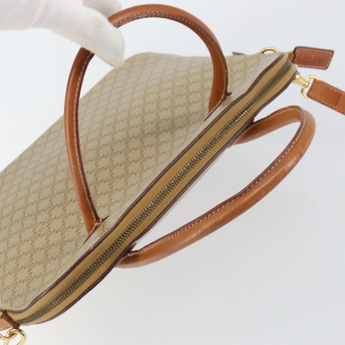 Celine Vintage Macadam Handbag Canvas and Leather, BEIGE, CANVAS, Handbag