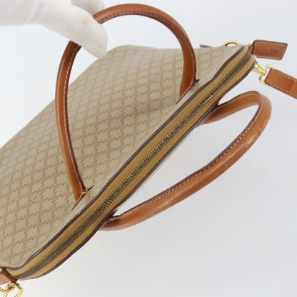 Celine Vintage Macadam Handbag Canvas and Leather, BEIGE, CANVAS, Handbag