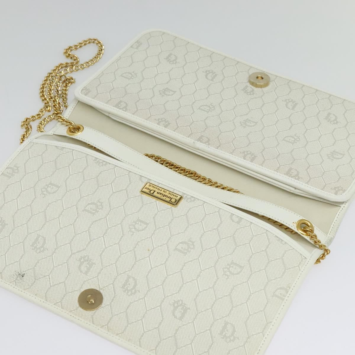 Christian Dior Vintage Honeycomb chain Canvas, WHITE, CANVAS, Handbag