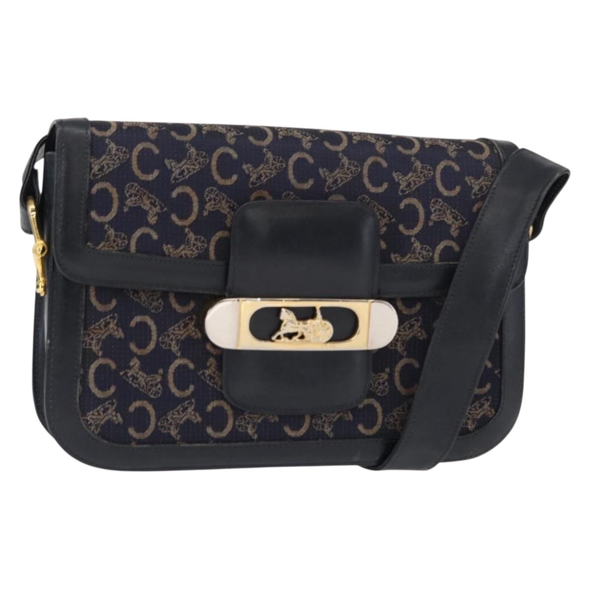 Celine Horse Carriage Shoulder bag Canvas and Leather, NAVY, CANVAS, Shoulder bag