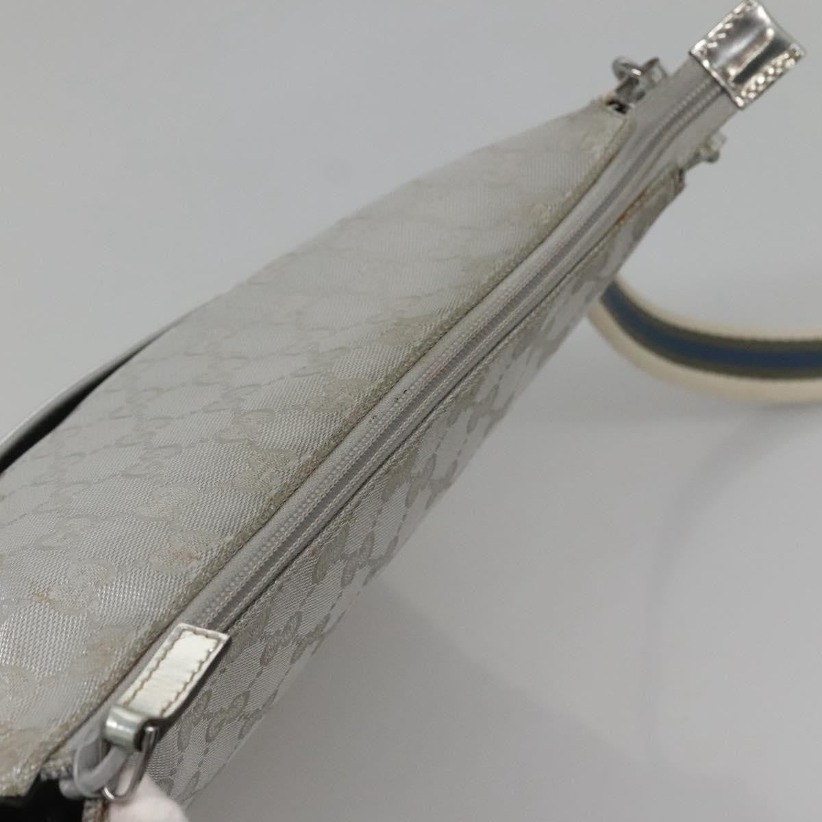 Gucci Zip Messenger Bag GG Canvas with Perforated Leather, SILVER, CANVAS, Shoulder bag