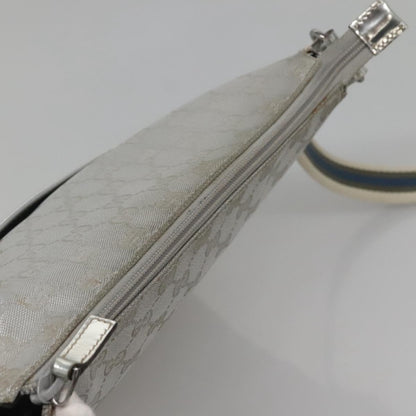 Gucci Zip Messenger Bag GG Canvas with Perforated Leather, SILVER, CANVAS, Shoulder bag