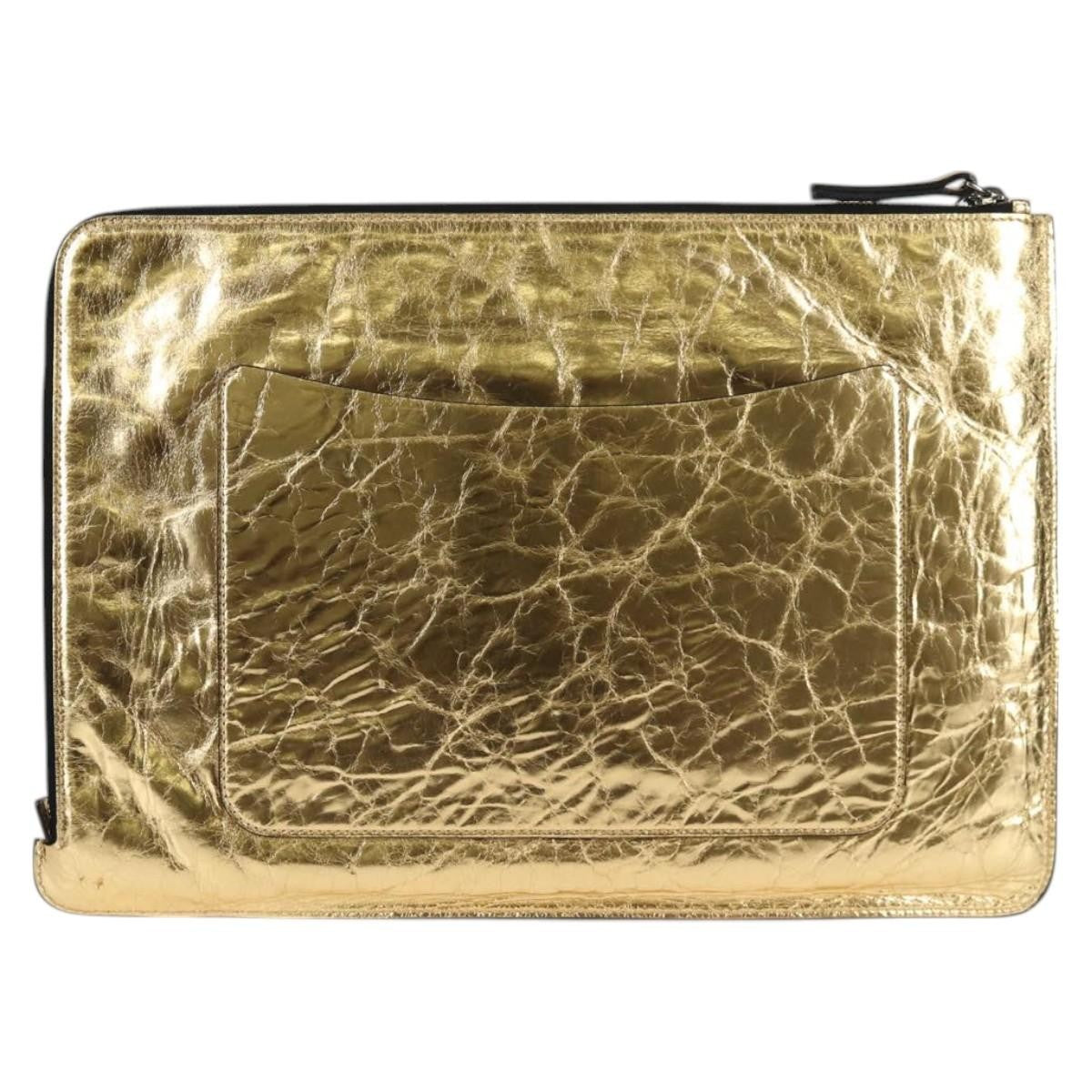 Chanel Feminine Pouch Crinkled Leather, GOLD, LEATHER, Clutche & pouche